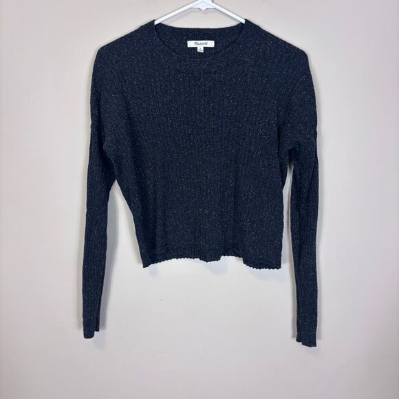 Madewell Grey with White Speckled Silk Blend Ribbed Sweater Medium - Picture 1 of 6